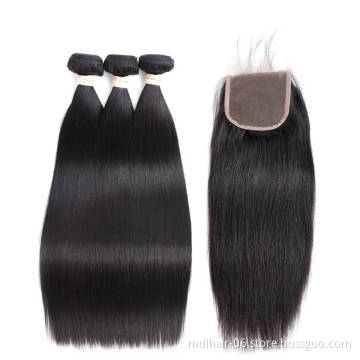 Brazilian Hair Bundles With Closure Straight Grade 12A Tape In Hair Extension Human Hair Bundles With Closure
